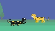 Der Feuersalamander macht den Leoparden auf ihre Ähnlichkeit aufmerksam.