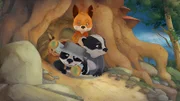 Die Zwillinge und Rosie erkunden einen geheimnisvollen Tunnel.