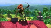 Robin Hood zielt mit seinem Pfeil und Bogen ganz genau.