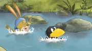 Auweia! Socke und Löffel können doch nicht schwimmen.