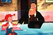 Pippi hat ihre eigene Art und Weise die Torte auf dem Pult des Schulrates zu verzehren.