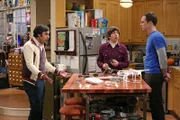 Während Raj (Kunal Nayyar, l.) mit seinem Vater skyped, leisten sich Sheldon (Jim Parsons, r.) und Howard (Simon Helberg, M.) einen Schnitzer ...