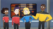 L-R: Beckett Mariner, Brad Boimler, Barbara Brinson, Lieutenant Jet Manhaver