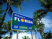 Willkommens-Schild Florida zwischen Palmen
