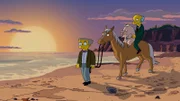 Wird das Familienschwein der Simpsons wirklich mit Mr. Burns (r.) in den Sonnenuntergang reiten und sich von Homer und seinem Zuhause verabschieden müssen?