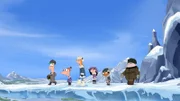 PHINEAS AND FERB - "Klimpaloon Ultimatum" - Love HŠndel's song "The Ballad of Klimpaloon" is nominated for "Best Fact-Based Song" at the Tristies, the tri-state area's music award show sponsored by Random Swimwear.  But when the existence of the magical, human-like bathing suit Klimpaloon is questioned, Phineas, Ferb and the gang must travel to the Himalayas to prove his existence and validate Love HŠndel's nomination.  Guest starring is Jon Stewart as Mr. Random, President of Random Swimwear. This episode of "Phineas and Ferb" premieres MONDAY, JULY 7 (10:30-11:00 a.m.) on Disney XD. (DISNEY XD) FERB, PHINEAS CANDACE, ISABELLA, BALJEET, BUFORD