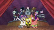 Sandy, SpongeBob und Patrick (vorne, v.li.) bei einem Auftritt mit den Trawlers.