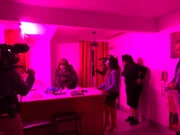 Los Angeles, CA - Filming sex workers as they select masks to wear for interviews. (Credit: National Geographic)