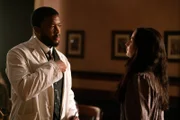 l-r: Dr. Horatio Cousens (Zackary Momoh), Amalia True (Laura Donnelly)