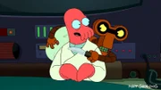 Der Roboterverbrecher Hubertus (r.) bedroht Zoidberg (l.) - und bringt damit Fry auf eine gute Karriereidee ...