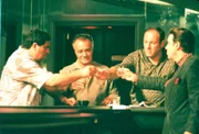 L-R: Johnny 'Sack' Sacramoni (Vincent Pastore), Paulie 'Walnuts' Gualtieri (Tony Sirico), Tony Soprano (James Gandolfini), Silvio Dante (Steven Van)