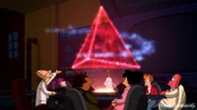 Sind gespannt, was sie auf der Reise durch das Tetraeder erwartet: (v.l.n.r.) Professor Hubert, Leela, Hermes, Bender, Amy, Fry und Zoidberg ...