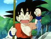 Son-Goku hat es geschafft. Ein alter Mann hat ihm gezeigt, wie man richtig angelt und er freut sich über seinen Fang...