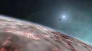 Ein Asteroid fällt auf einen Planeten.