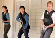 Danny (Scott Caan, r.), Chin (Daniel Dae Kim, l.) und Kono (Grace Park, M.)
