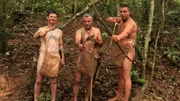Russell, Charlie and Matt hold their survival tools.