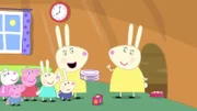 v.li.: Suzy Sheep, George Pig, Peppa Pig, Rebecca Rabbit, Richard Rabbit, Mummy Rabbit, Miss Rabbit