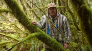 USA, Washington, Olympic National Forest, Cody Lundin in Pacific Northwest rainforest during Survivorhood filming