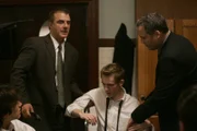 LAW & ORDER: CRIMINAL INTENT -- NBC Series --  In The Wee Small Hours" Parts I and II -- Pictured: (l-r) Chris Noth as Detective Mike Logan, Matt O'Leary as Ethan Gilbert, Vincent D'Onofrio Det. Robert Goren -- NBC Photo: Will Hart  FOR EDITORIAL USE ONLY -- DO NOT SELL/ARCHIVE  Episodes: 05006 & 05007 Law & Order: Criminal Intent "In The Wee Small Hours" Episode Director: Jean De Segonzac Scene 31pt (Int) Locker Room / Athletic Club (Goren & Logan arrest Ethan) Vincent D'Onofrio (Goren) Chris Noth (Logan) Matt O'Leary (Ethan)