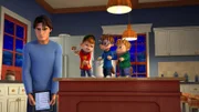 Dave (l.) möchte seinen Schützlingen die Baby-Bilder seiner Cousine zeigen. Doch die Chipmunks benehmen sich unmöglich, weil sie schnell zu ihrem Hund zurückwollen.  +++