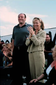 James Gandolfini (as Tony Soprano) and Edie Falco (as Carmela Soprano)