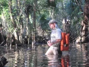 Dave Canterbury walking through the swamp.