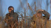 Joey (left) and Stan (right) Zuray on the look out for geese.
