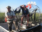 Cody Lundin and Dave Canterbury on the airboat.