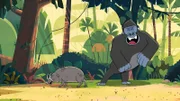 Bei ihrer ersten Begegnung im Reservat ist Gorilla Jack genauso erschrocken wie Hirscheber Jojo.