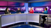 Zu Gast bei Moderatorin Sandra Maischberger (r.): v.l.n.r. Yasmine M’Barek, Michael Bröcker, Petra Gerster.