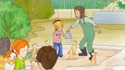 Was fressen wohl Erdmännchen? Und wo kommen sie ursprünglich her? Geduldig beantwortet der Zoowärter die Fragen Connis und ihrer Kindergartenfreunde.