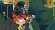 Tommy ist vollkommen begeistert von seinem neuen Videospiel. Taylor und Gorilla Jack schauen ihm dabei neugierig zu.