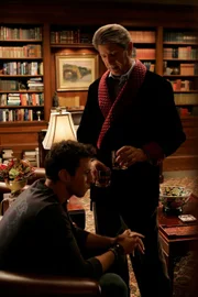 "Self-Made" Episode 7007 -- Pictured: (l-r) Pablo Schreiber as TJ Hawkins, Peter Coyote as Lionel Shill -- USA Network Photo: Will Hart