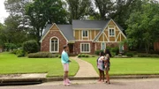 FROM LEFT TO RIGHT: HOST DAVID BROMSTAD MEETS WITH PARTICIPANTS PAMELA JACKSON AND LATOYA SHEPHERD OUTSIDE OF HOUSE 3, LANCELEAF LANE