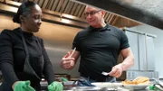 Chef Robert Irvine reviews the food from Mr. B's Restaurant and gives his review to the owner/chef, Ninkia Green, as seen on Restaurant: Impossible, Season 18.