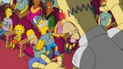 Lisa (2.v.l.); Homer (M.); Bart (r.)