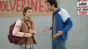 Rob Cuccio and Sean Pica talking outside their school.