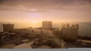 CGI-Nachbildung der alten Festung von Akkon, Israel, bei Sonnenuntergang. (National Geographic)