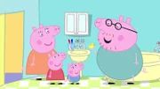 v.li.: Mummy Pig, Peppa Pig, George Pig, Daddy Pig