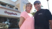 Owners Fran and Joe Cavasino stand outside their restaurant, Geppino's Sicilian Kitchen in Moorpark, CA, as seen on Food Network's Mystery Diners, Season 7.