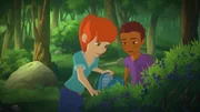 Endlich bei den Blaubeeren angelangt, pflücken Zoé und Harvey einen Rucksack voll davon für Zoés Blaubeerkuchen.