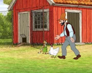 Ein Fuchs schleicht durch die Gegend. Das Huhn Prillan soll sicherheitshalber im Stall bleiben, meint Pettersson.