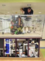 Wayde working on the inside of the tank.