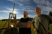 L-R: Stuart Prior and Monty Hall with Trebuchet.