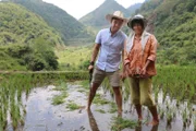 James Wong mit einer Arbeiterin in einem Reisfeld in den Philippinen