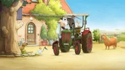Alle Tiere helfen mit, den Traktor wieder einzuparken.