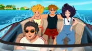 Emma, Lewis und Cleo fahren mit Zane zu den Dreharbeiten des Kinofilms.