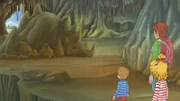Jakob hat dank Conni keine Angst mehr in der dunklen Höhle und entdeckt sogar einen schlafenden Steindrachen.