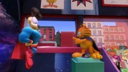 Jon, Garfield und Odie werden Zeugen eines dreisten Raubes im Comicladen. Es ist Zeit für Garfield und Odie, alias "Rächer mit dem Umhang" und "Schlabberzunge", für Recht und Ordnung zu sorgen.