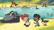 Während sich die anderen Gänse eine kleine Auszeit im See gönnen, kümmern sich Tommy und Taylor um die verletzte Gans "Quackie".